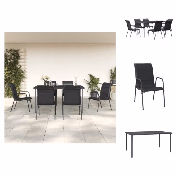 vidaXL Set da pranzo da giardino 7 pezzi in acciaio nero e textilene - Set di mobili da giardino