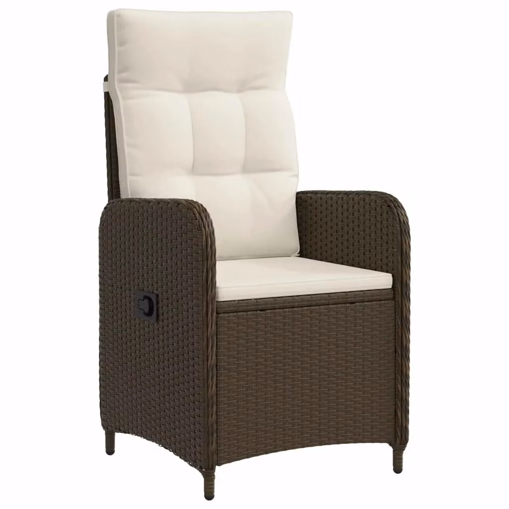 Sedia da giardino moderna in polyrattan con braccioli e cuscini, marrone e bianco – 2
