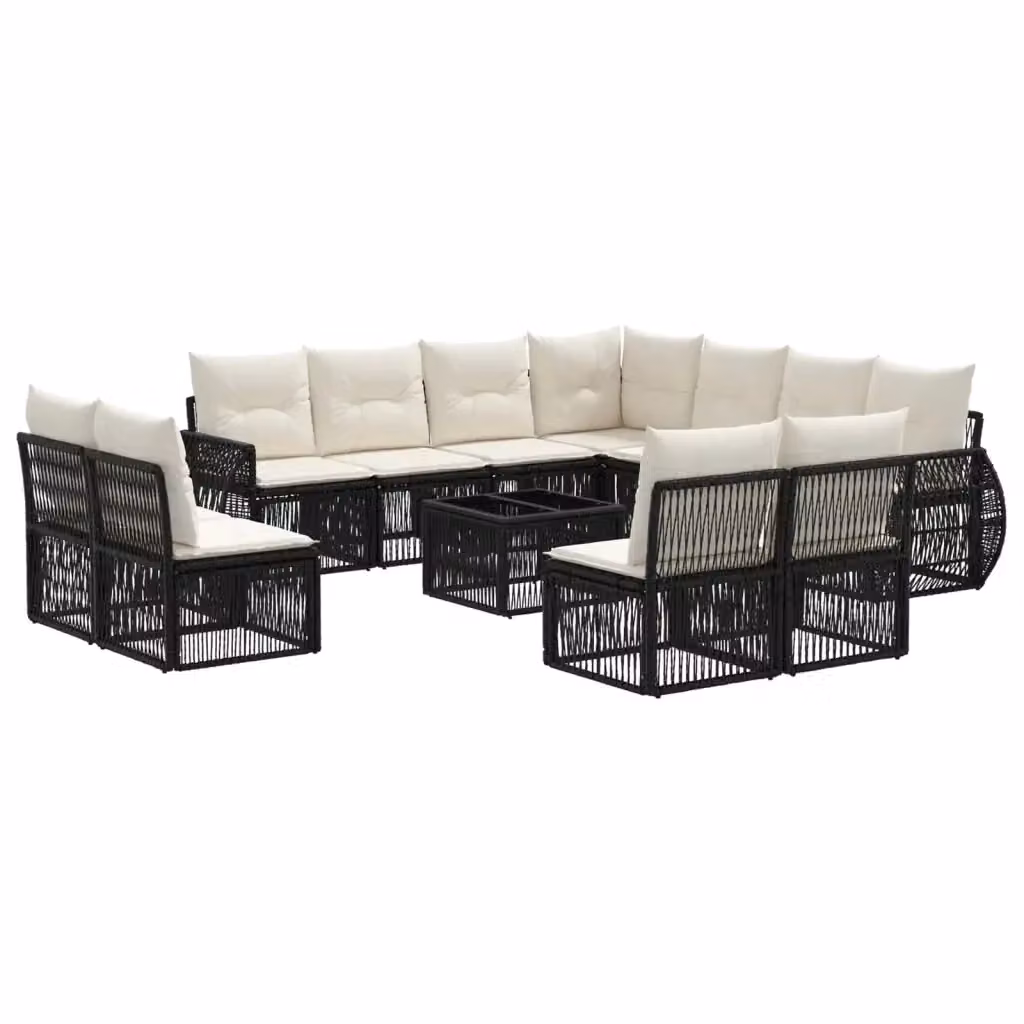 Set Divano da Giardino a Forma di U vidaXL in Polyrattan Nero e Bianco con Tavolino e Cuscini Imbottiti – 2