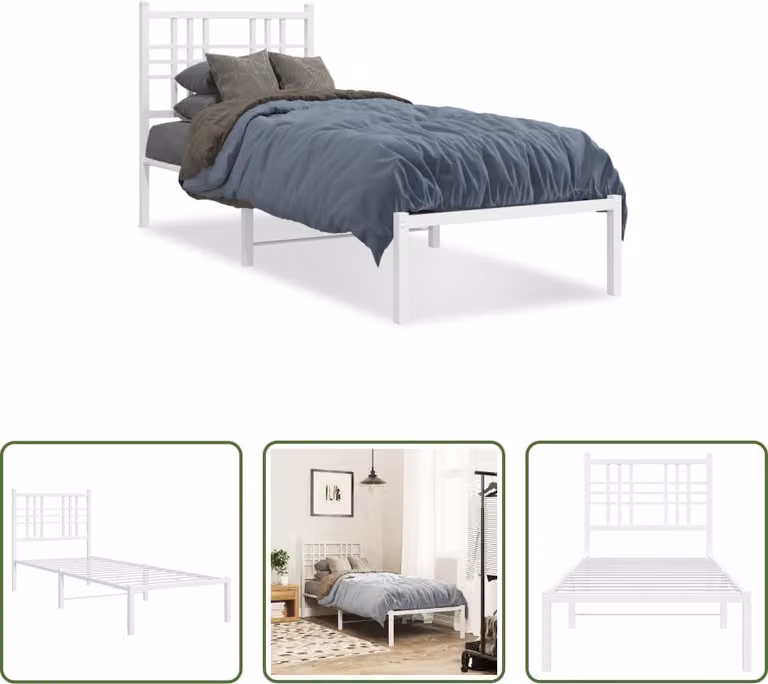 The Living Store Struttura letto con testiera in metallo bianco 80x200 cm