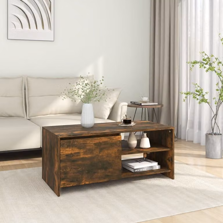 The Living Store tavolino in rovere fumé 102x50x45 cm materiale a base di legno