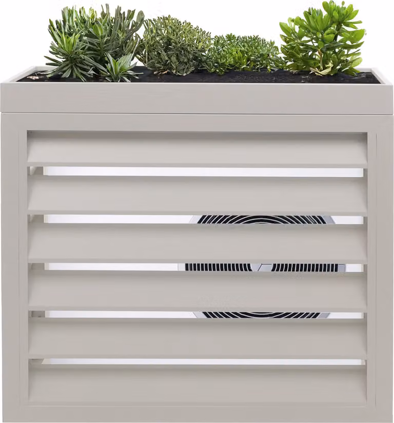 Copertura per climatizzatore/pompa di calore HWC-O43, copertura griglia di protezione cassetta per fioriera, metallo 80x90x38cm ~ grigio-bianco