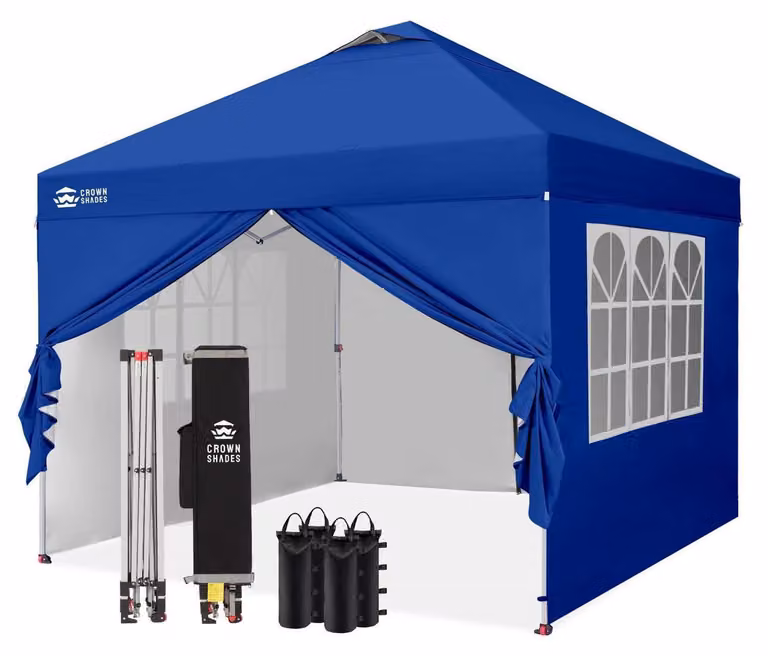 Gazebo pop-up 3x3 metri, impermeabile, con 4 pannelli laterali, colore blu navy, protezione UV 50+, regolabile in altezza