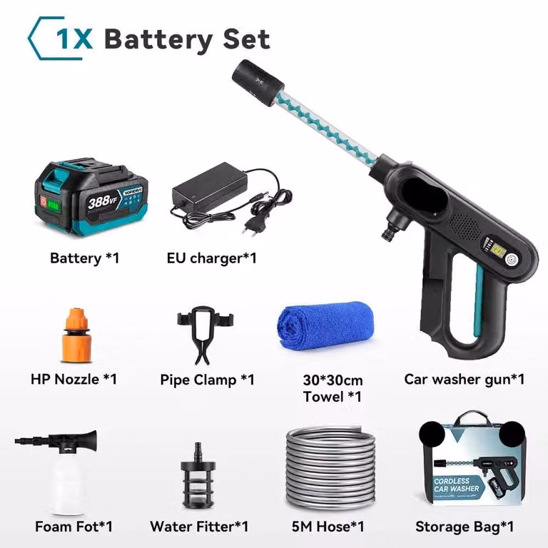 Idropulitrice - Pistola ad alta pressione - Lavaauto ad alta pressione - Con batteria - 220 bar - Motore brushless - Senza fili