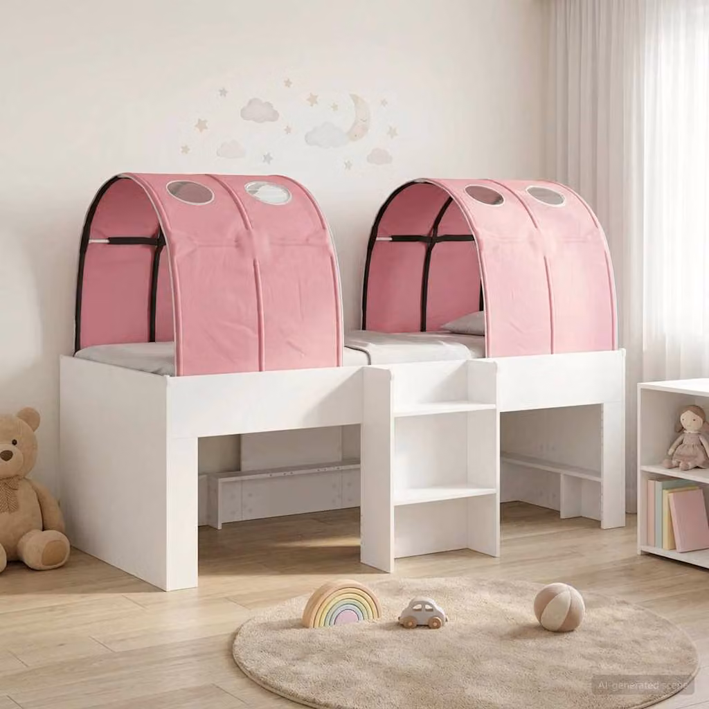 Letto per bambini con tunnel vidaXL in legno ingegnerizzato, Bianco e Rosa, L/P/H: 199,5 x 120 x 68,5 cm