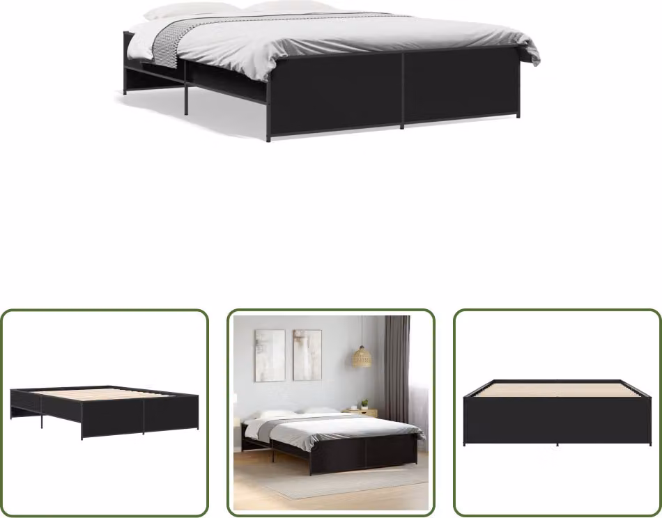 The Living Store Struttura letto nera 140x200 cm in legno e metallo