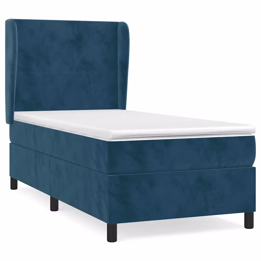 Letto con Giroletto a Molle e Materasso Ibrido vidaXL in Velluto Blu Scuro e Bianco L/P: 80 x 200 cm – 2