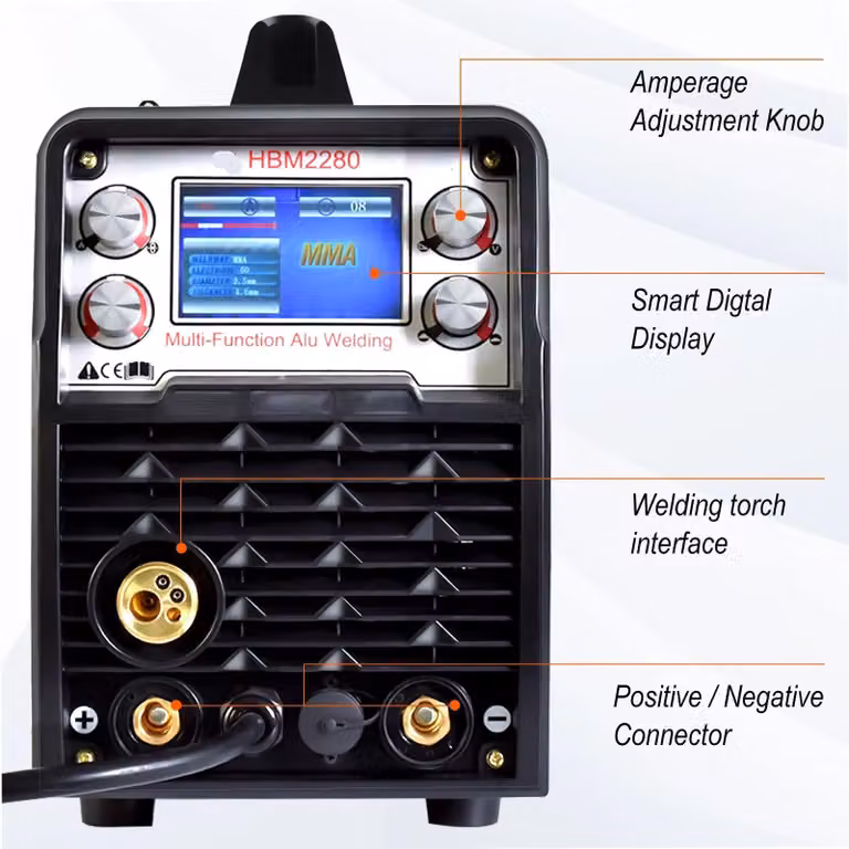 Saldatrice ad elettrodo 4-in-1 - Inverter digitale LCD - 200A - Nera