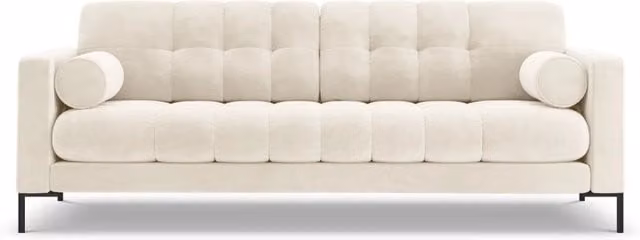 Divano 4 posti Bali Cosmopolitan Design in velluto beige chiaro con struttura in metallo e cuscini inclusi L: 217 cm, P: 75 cm, H: 92 cm
