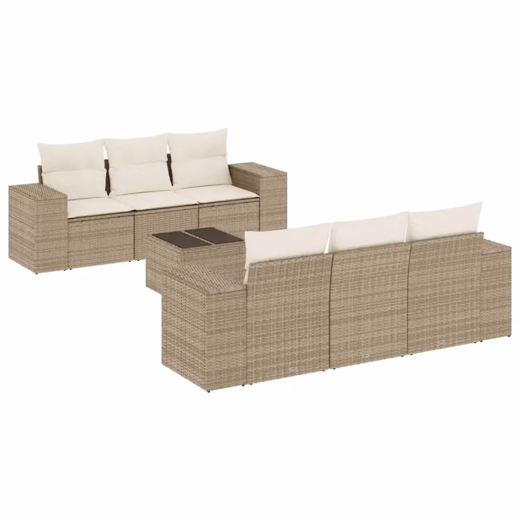 Set Divani da Giardino vidaXL 7 pz con Cuscini Beige e Tavolino in Polyrattan e Acciaio – 2