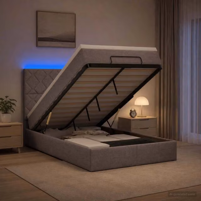Letto Ottomano con Materasso Ibrido e Illuminazione LED vidaXL, Colore Grigio e Beige, L/P/H: 200 x 120 x 88 cm – 1