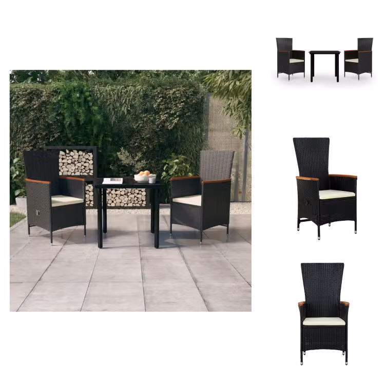 vidaXL Set da pranzo da giardino 3 pezzi con cuscini nero - Set di mobili da giardino