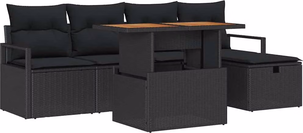 Set Divano da Giardino 6 pcs Nero polyrattan