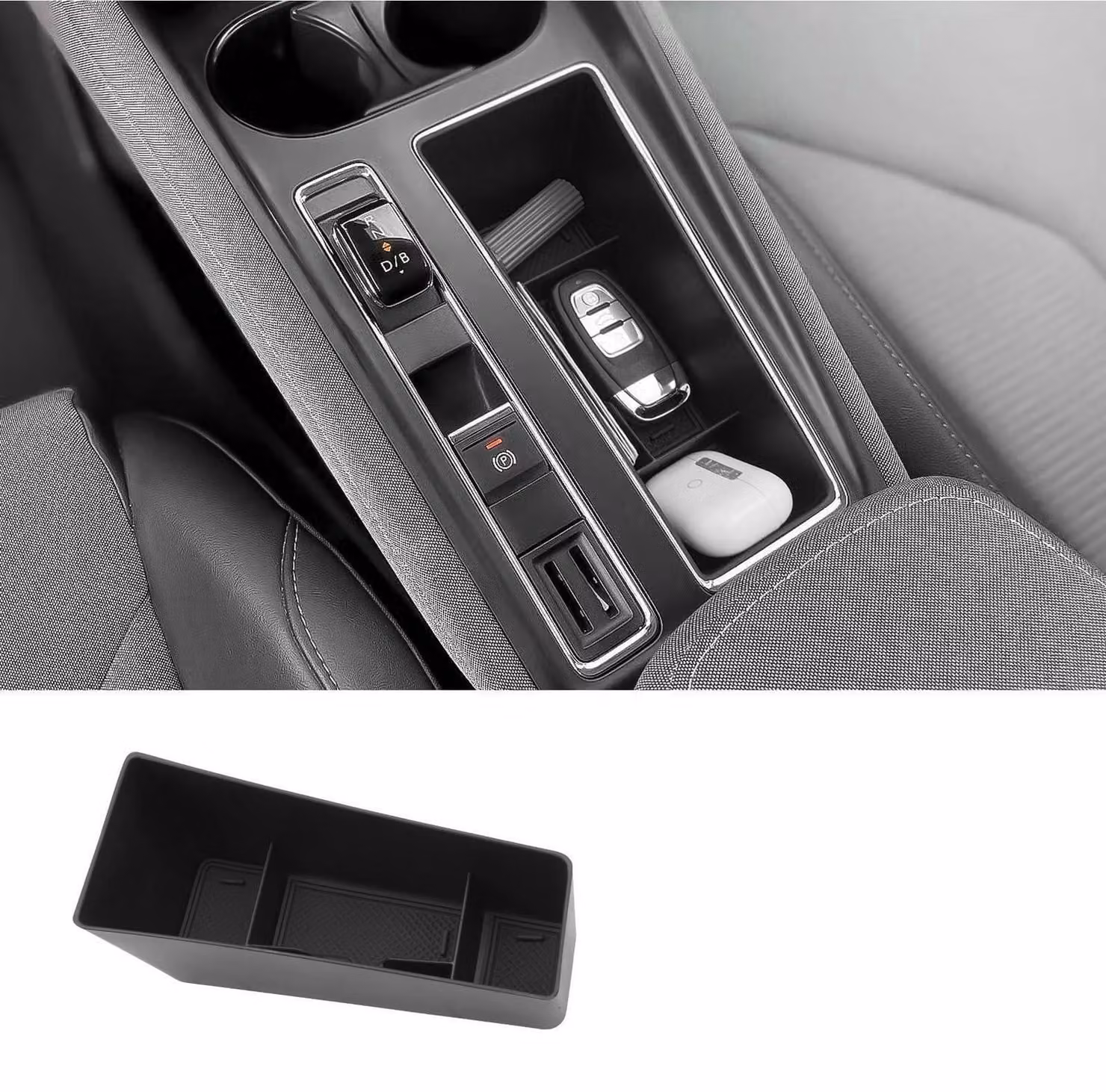 Contenitore portaoggetti per la console centrale, compatibile con Skoda Enyaq iV (2021-2026) e Skoda Eleroq (2024-2026), realizzato in plastica ABS con base in gomma
