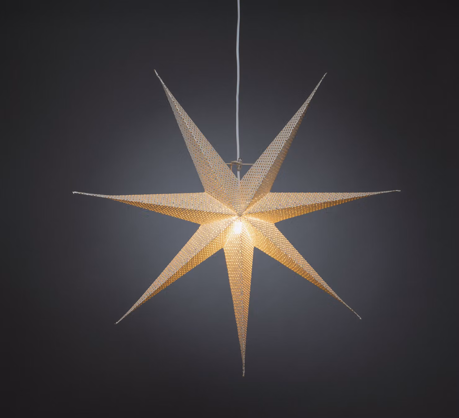 Stella in carta bianca, perforata, interno color ottone 7 punte