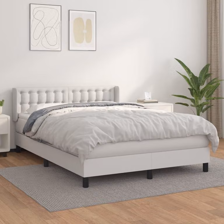 The Living Store Letto a molle con materasso bianco 140x190 cm in Pelle finta