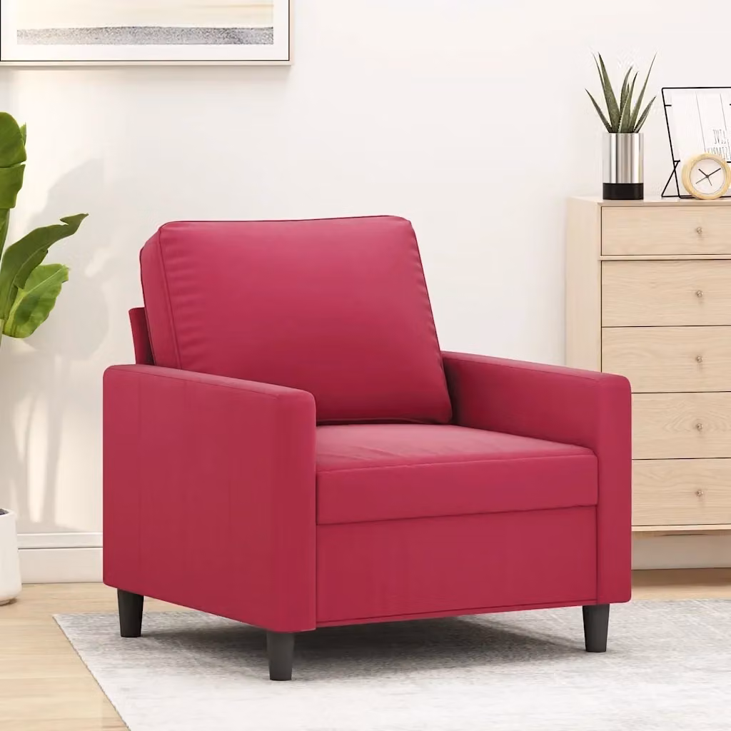 Poltrona Relax Moderna in Velluto Rosso con Braccioli e Struttura in Metallo – 2