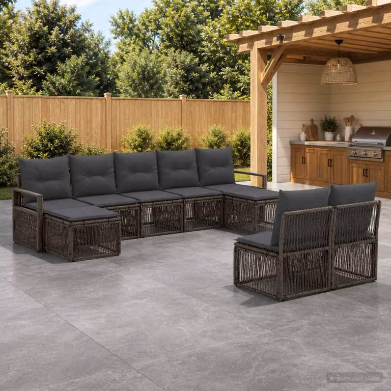 Set Divano da Giardino vidaXL 9 pz a Forma a U Grigio con Cuscini e Struttura in Metallo