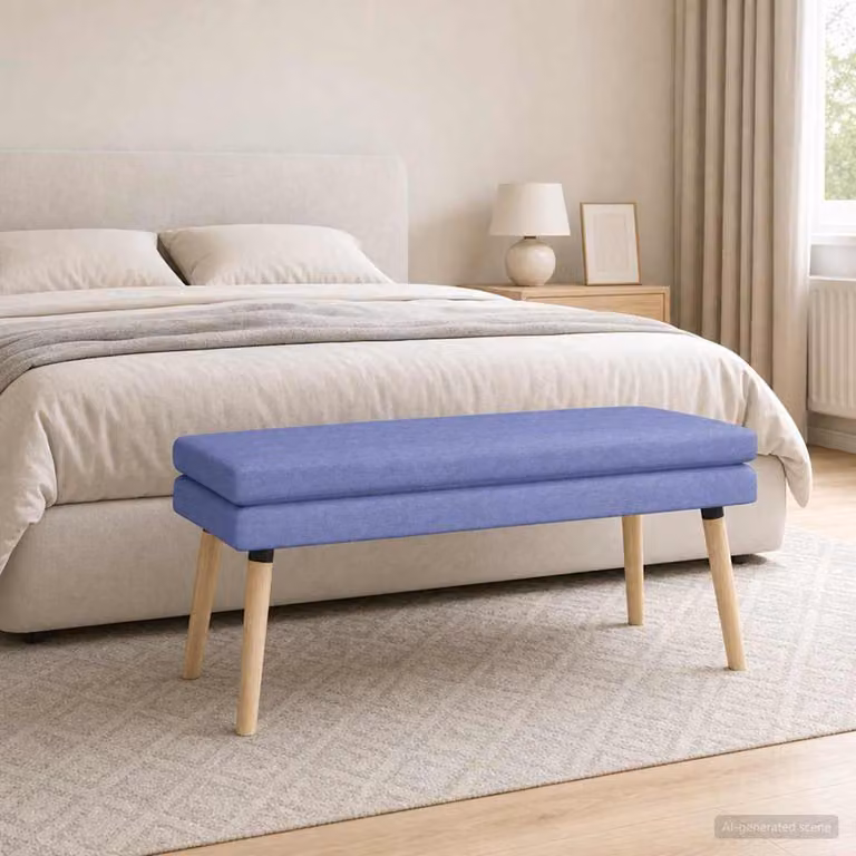 Panchina moderna vidaXL in tessuto blu jeans e legno, L 110 x P 40 x H 47 cm