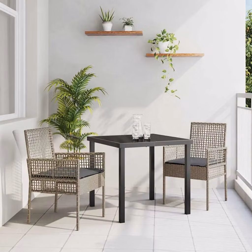 Set di 2 sedie da giardino moderne vidaXL in polyrattan grigio con cuscini e braccioli