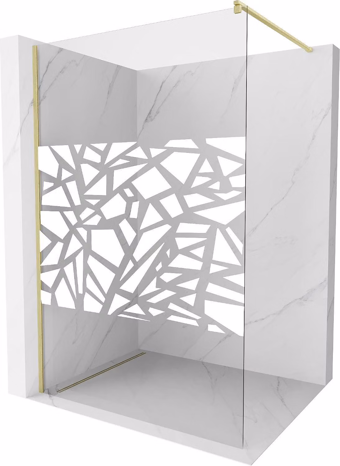 Mexen Kioto parete doccia Walk-in 100 x 200 cm, motivo bianco 8 mm, oro spazzolato - 800-100-101-55-85