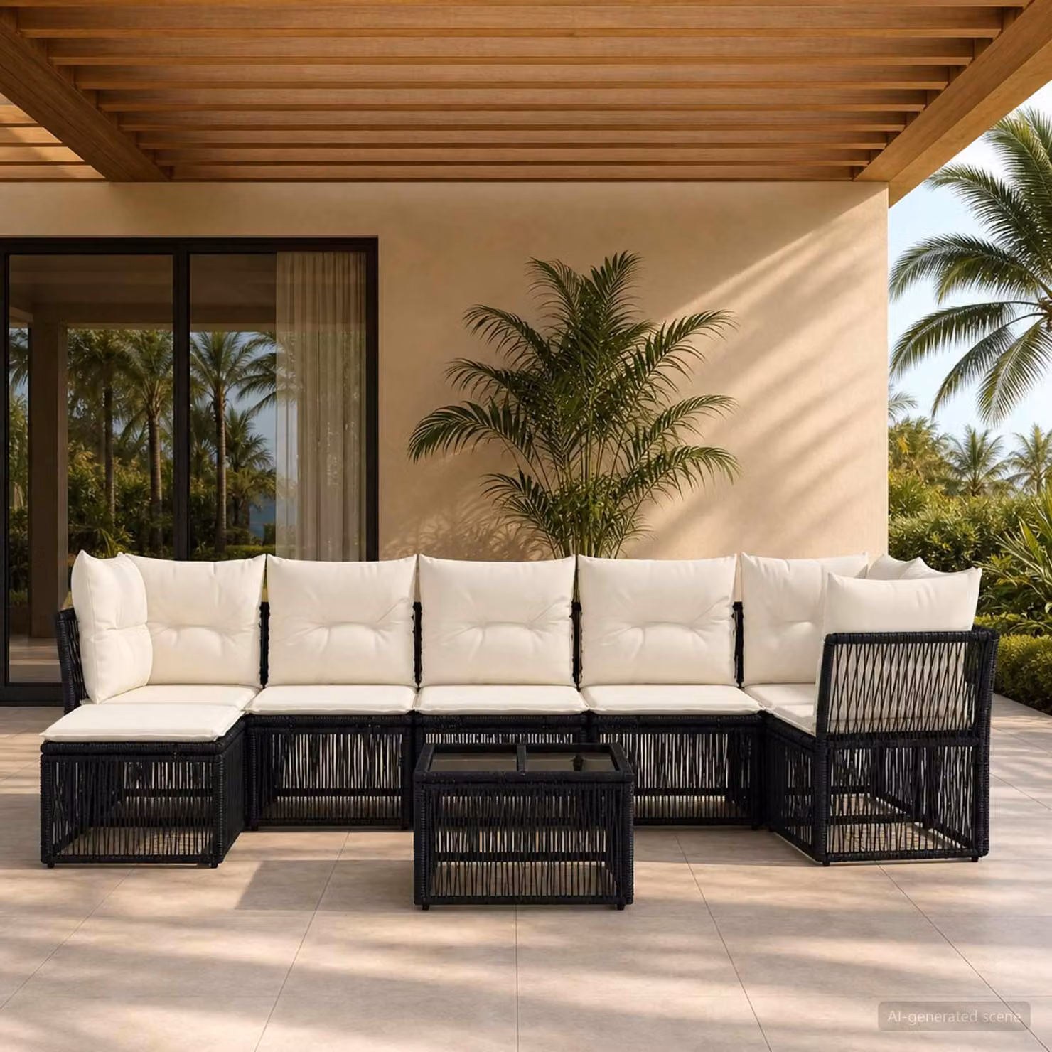 Maison Exclusive - Set da giardino composto da 8 pezzi, divano in rattan sintetico nero