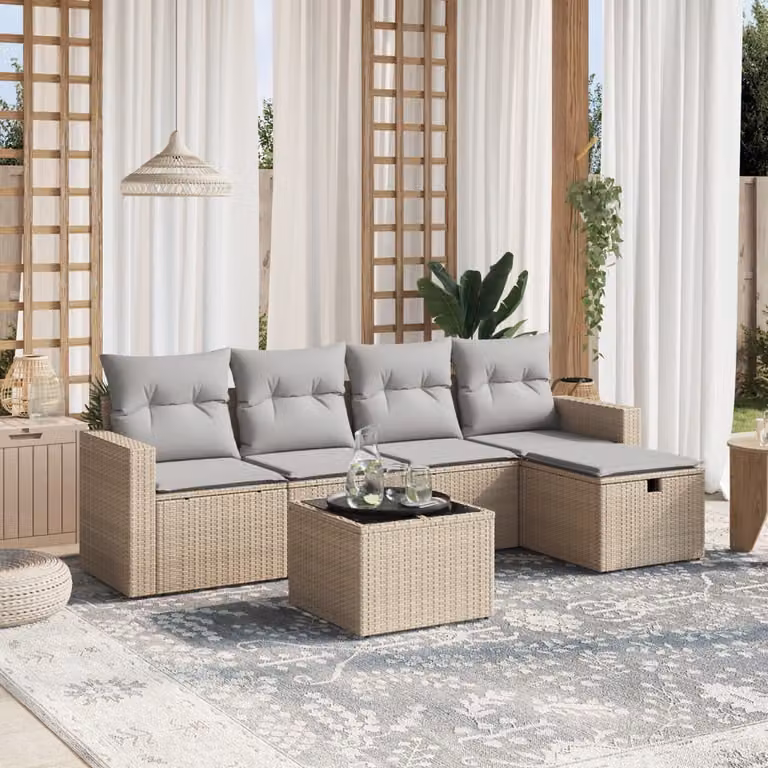 Maison Exclusive - Set Divano da Giardino 6 pz con Cuscini Beige Misto Polyrattan