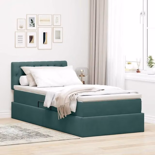 Letto con contenitore e illuminazione LED vidaXL in velluto verde, L/P/H: 200 x 100 x 88 cm