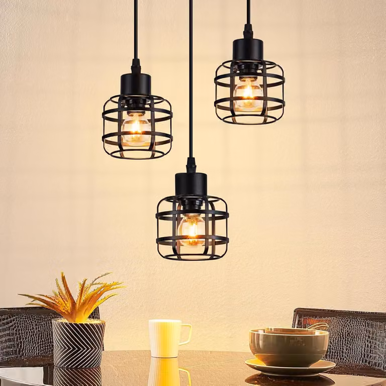 ZMH lampada a sospensione tavolo da pranzo lampada a sospensione in metallo 3 fiamme lampada a sospensione E14 lampada nera lampada a sospensione regolabile in altezza per la cucina (senza lampadina)