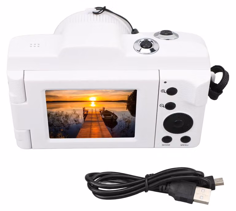 Fotocamera digitale da 1080p con schermo LCD da 2,4 pollici, 16 MP per vlogging, rotazione a 180 gradi e zoom compatto 16x
