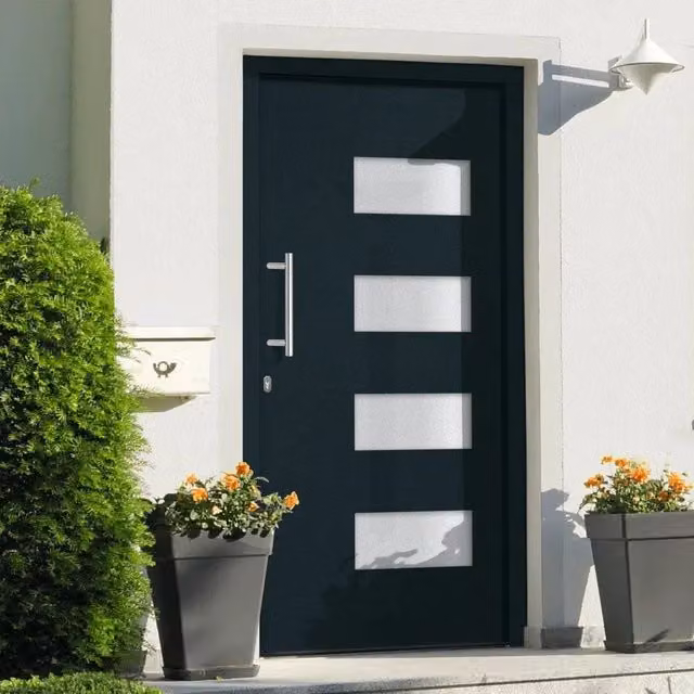 Porta d'Ingresso Moderna vidaXL in Alluminio e PVC, Colore Antracite, L: 110 cm, H: 210 cm – 1