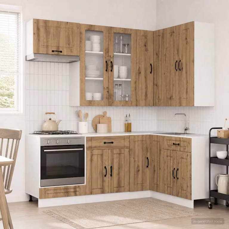 vidaXL Unità Cucina KALMAR 8 Pezzi in Rovere con Ante in Vetro e Finitura Opaca Marrone