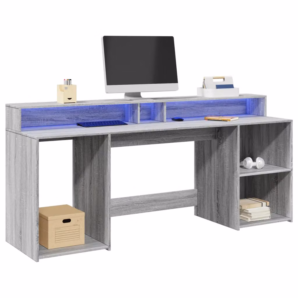 Scrivania Gaming vidaXL Grigia con Luci LED, L 200 x P 55 x H 91 cm