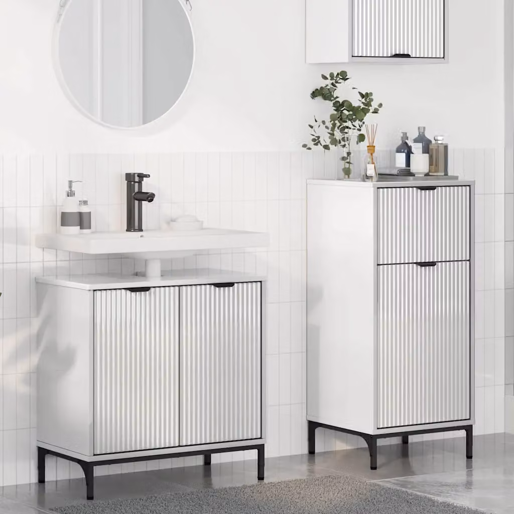 Set di mobili per il bagno vidaXL composto da mobile lavabo e mobile contenitore, design moderno in bianco lucido