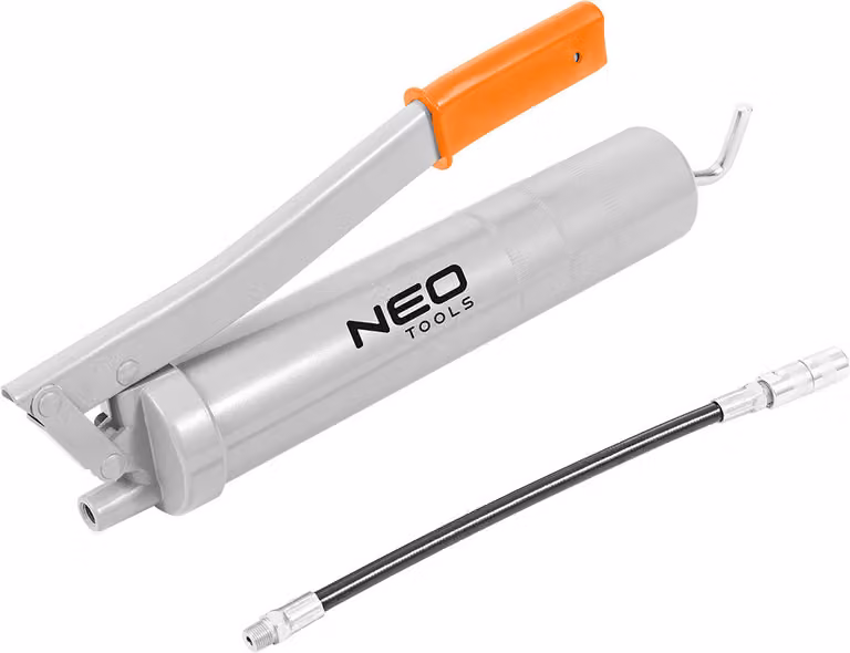 NEO TOOLS Ingrassatore con impugnatura a pistola, tubo flessibile e robusto - Ingrassatore a leva - Ingrassatore con tubo in gomma