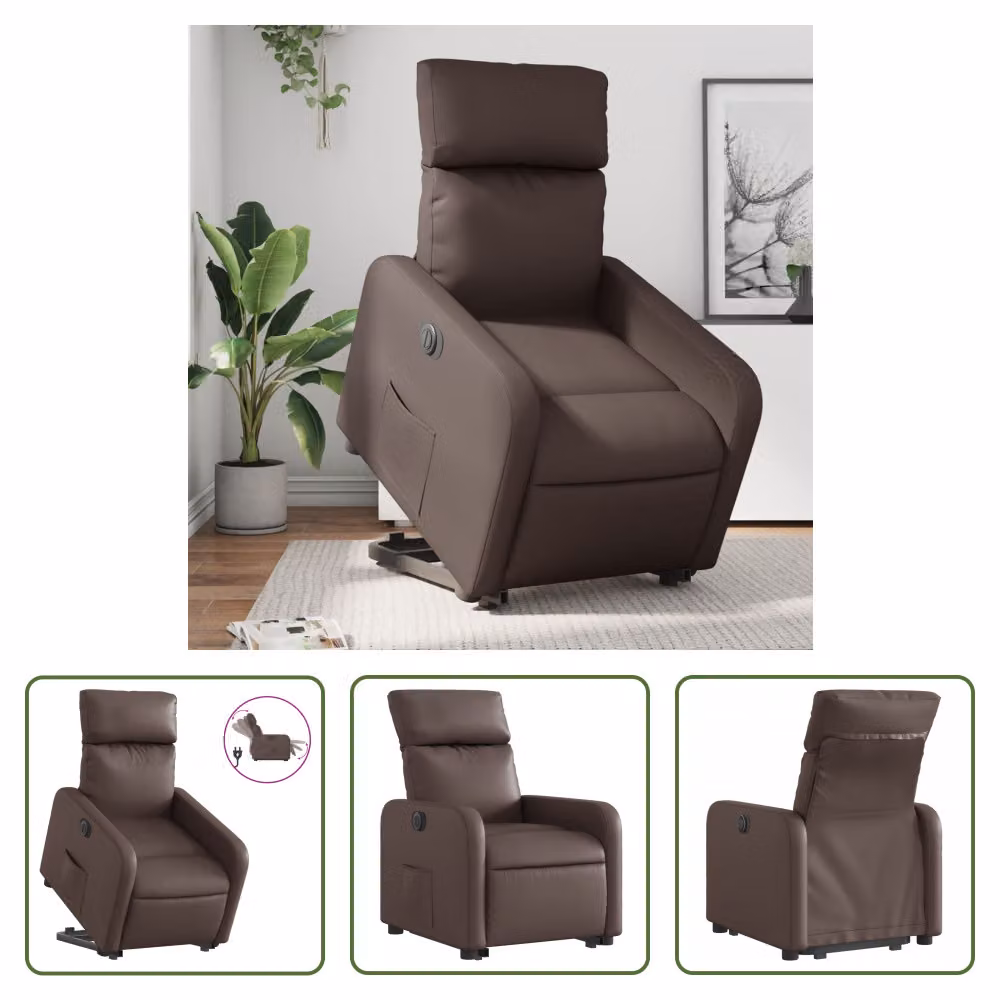 The Living Store Poltrona relax con supporto elettrico in Pelle finta marrone