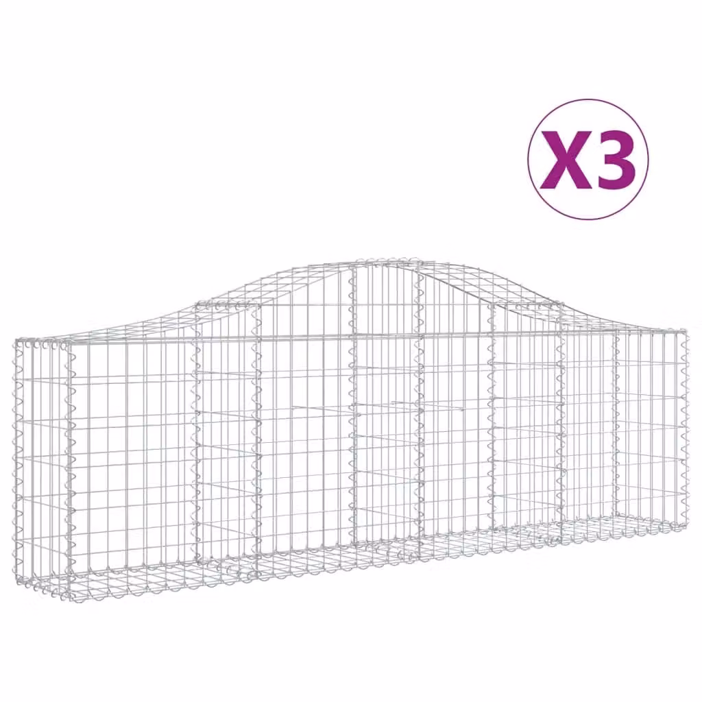 Cesti Gabbioni ad Arco 3 pz 200x30x60/80 cm Ferro Zincato