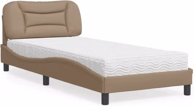 Letto con Materasso Hvar Cappuccino in Similpelle e Tessuto vidaXL, Dimensioni: 90 x 190 cm
