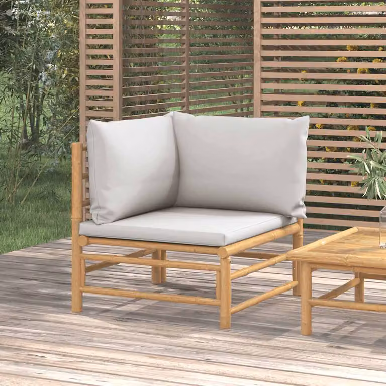 vidaXL Divano Angolare da Giardino in Bambù con Cuscini Grigio Chiaro