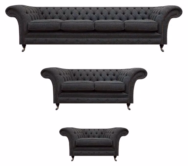 Schwarze Chesterfield Sofagarnitur Designer Viersitzer Polster 2-Sitzer