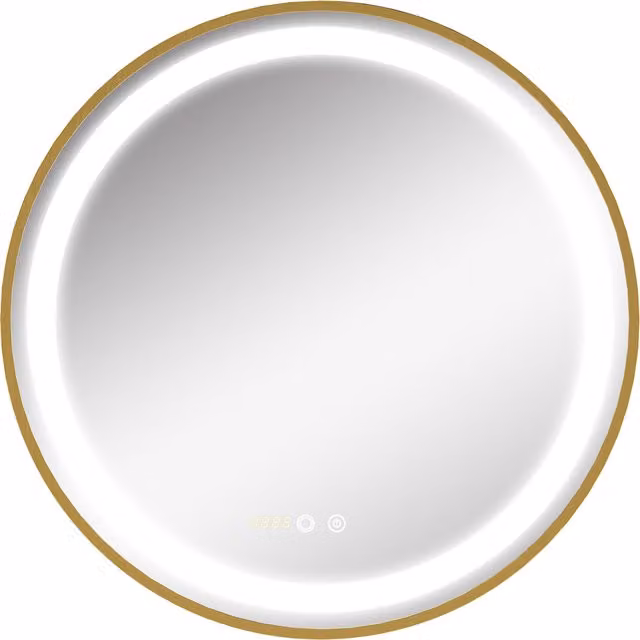 Specchio da bagno rotondo kleankin con luce LED regolabile a 3 tonalità e funzione memoria, colore oro, Ø 60 cm – 1