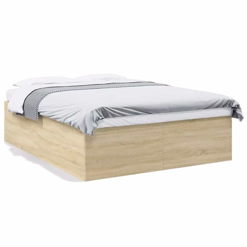 Letto con rete a doghe piatte vidaXL in legno color rovere, L/P/H: 150 x 200 x 30 cm – 2