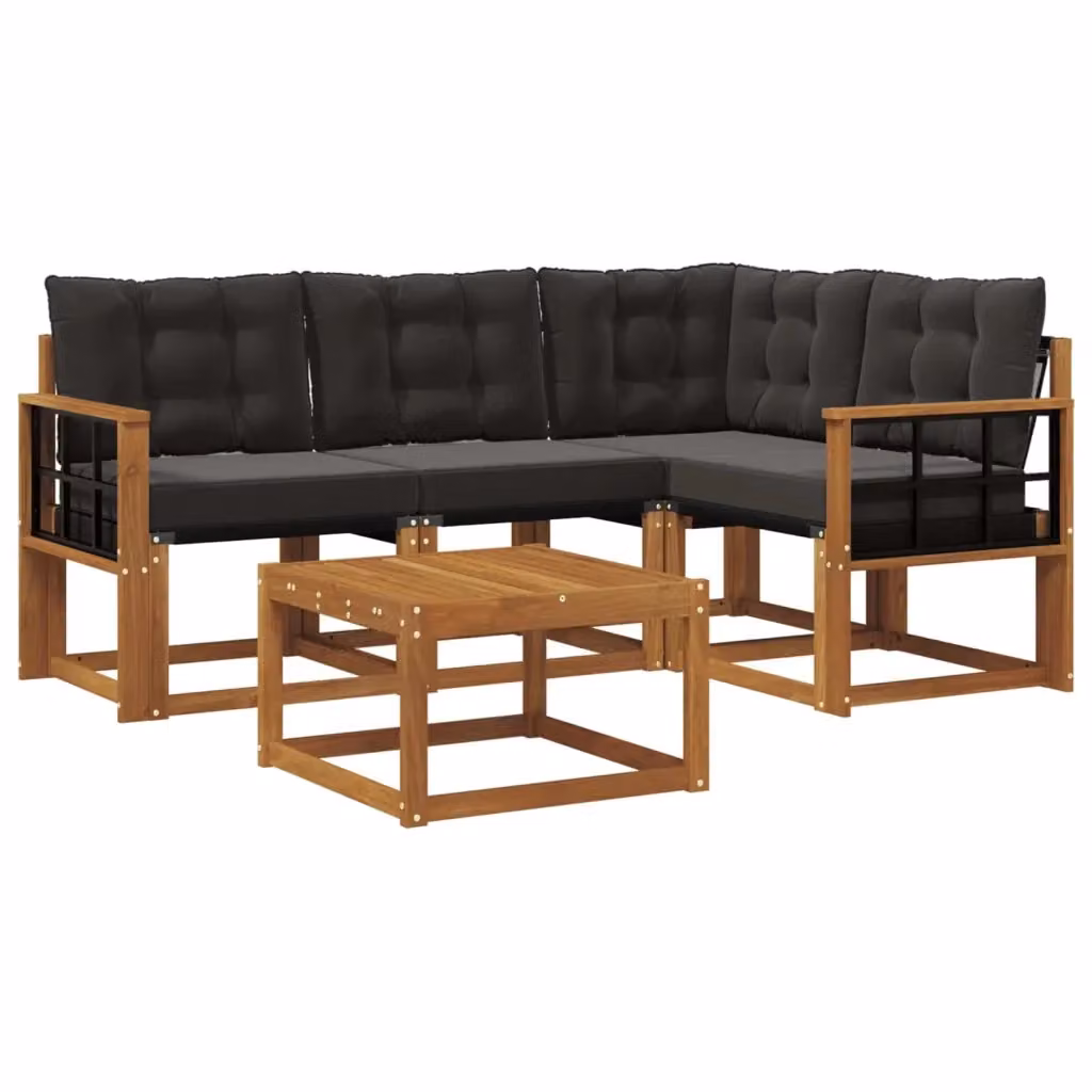 Set di divani da esterno a L con tavolino vidaXL in legno di acacia e textilene, colore marrone e nero – 2
