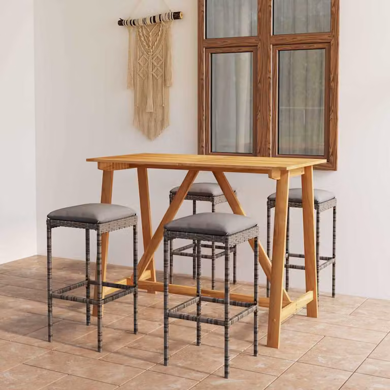 vidaXL Set da Bar da Giardino 5 pz in Polyrattan e Legno di Acacia Grigio Antracite