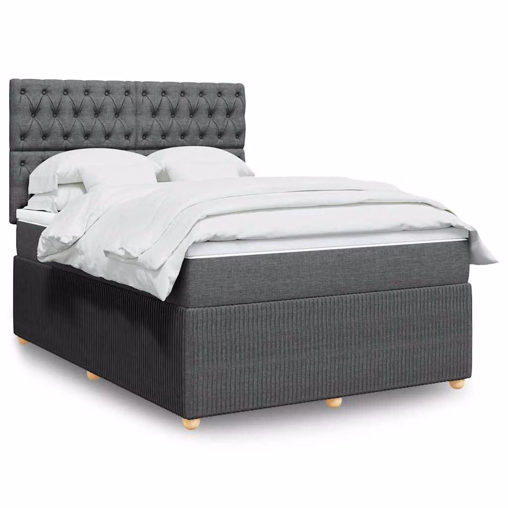 vidaXL Giroletto a Molle con Materasso in Tessuto Grigio e Bianco L/P: 160 x 200 cm