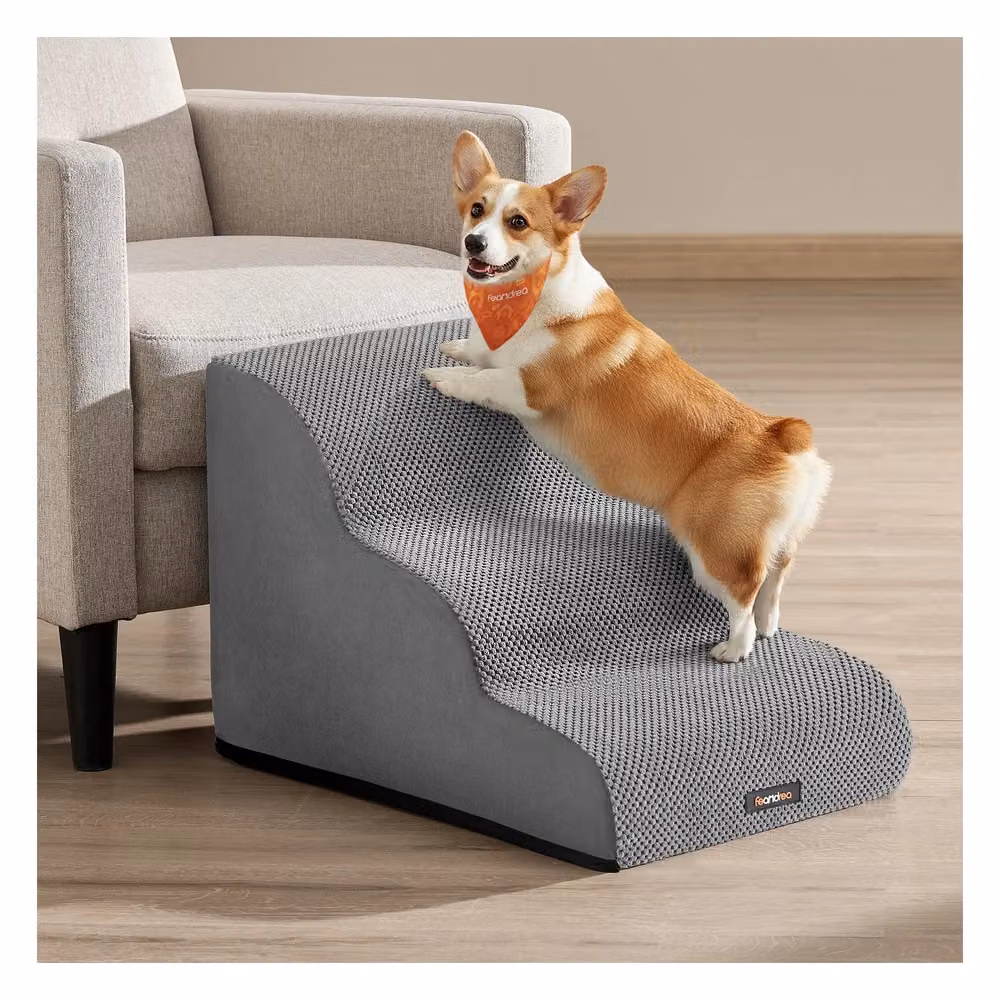 Scaletta per cani con rivestimento lavabile antiscivolo, 3 Gradini (57L cm) / Grigio Tortora