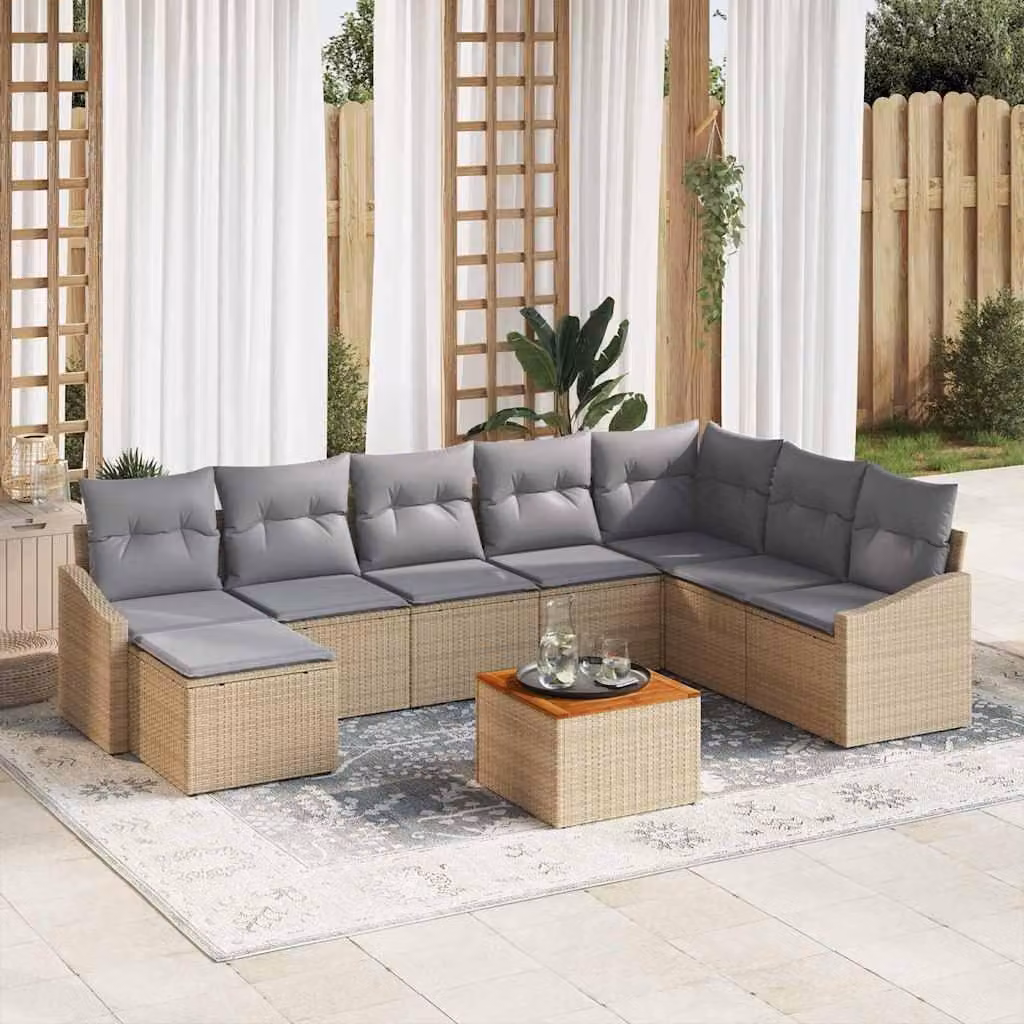 Maison Exclusive - Set da giardino composto da 9 pezzi. Divano e poltrone in rattan sintetico, color beige e grigio chiaro