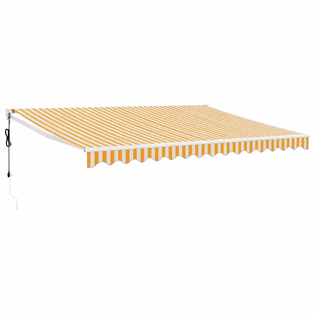 Tenda da sole automatica retrattile vidaxl con bracci pieghevoli in alluminio e tessuto in poliestere, colori giallo e bianco, L: 4 m, P: 3 m – 2