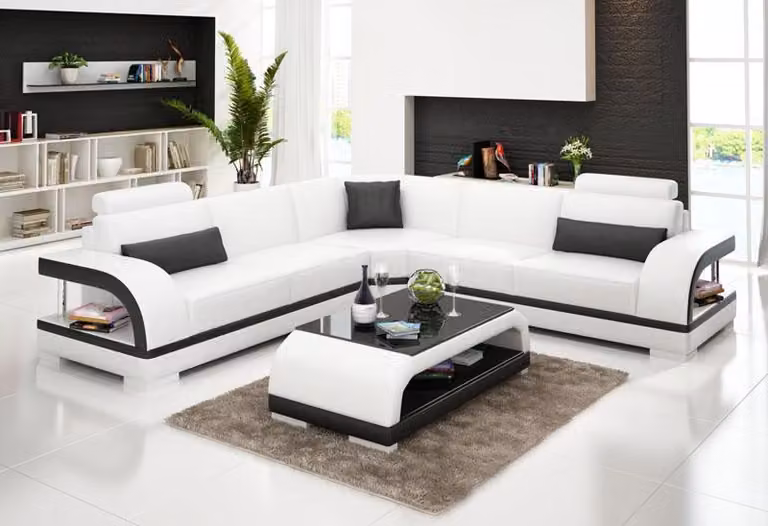 Ledersofa mit USB,Wohnlandschaft Ecksofa Eck Garnitur Design Modern Sofa G8011B