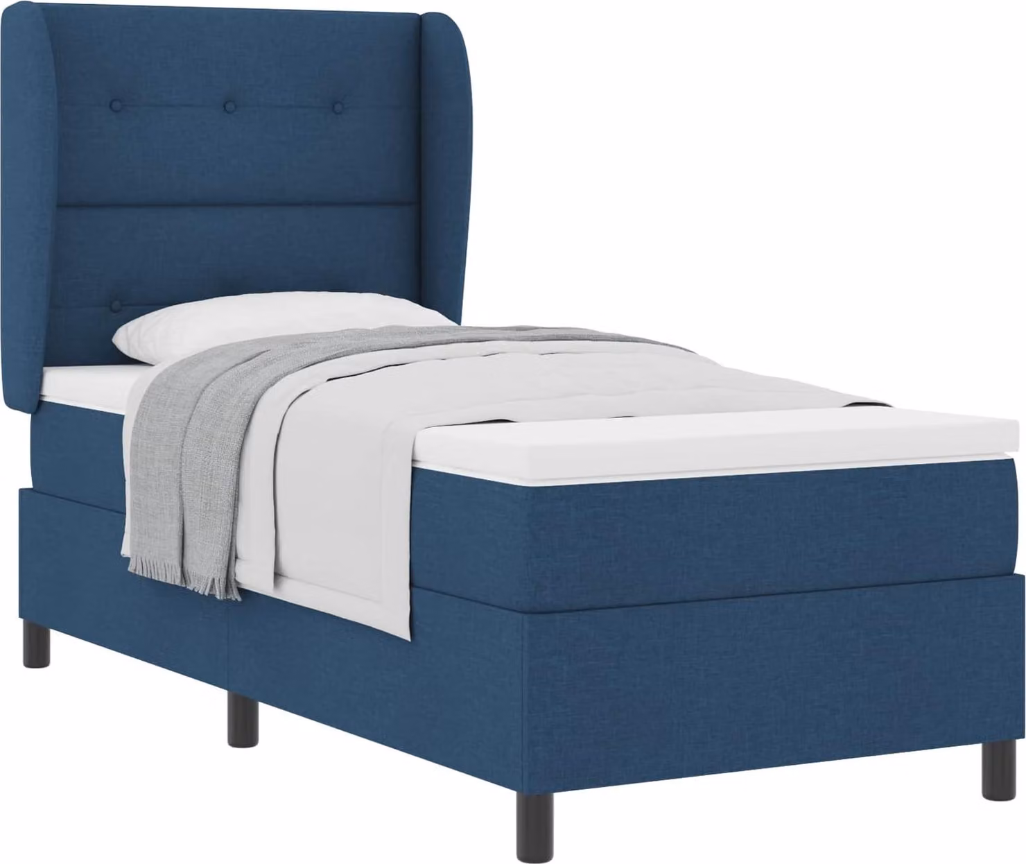 Letto a molle insacchettate con materasso e testata in tessuto blu 90 x 200 cm